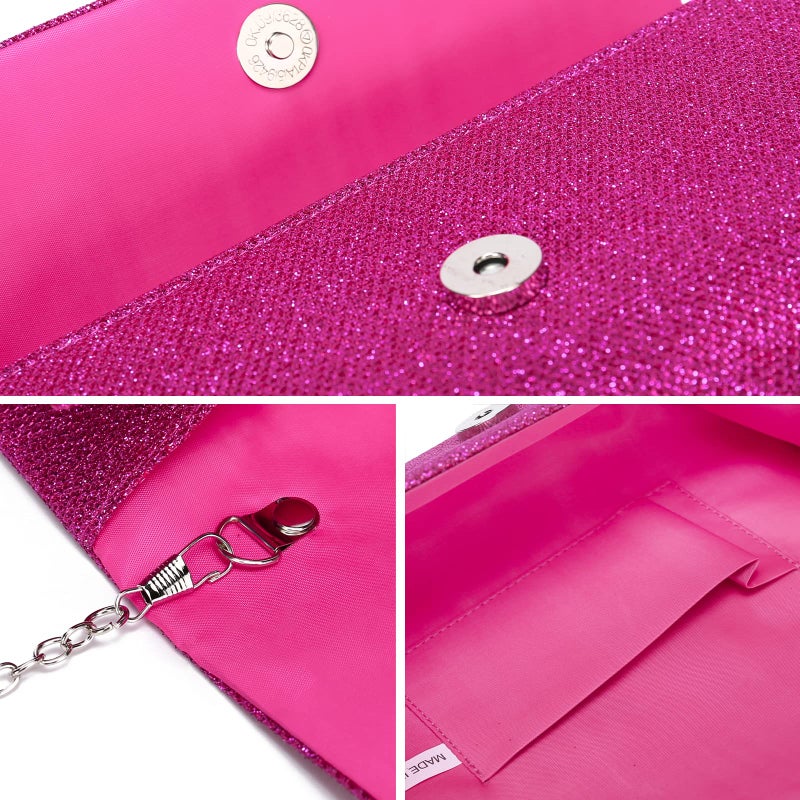 Outrip Women's Evening Bag Clutch Purse Glitter Party Wedding Handbag with Chain (Rose) - Image 5